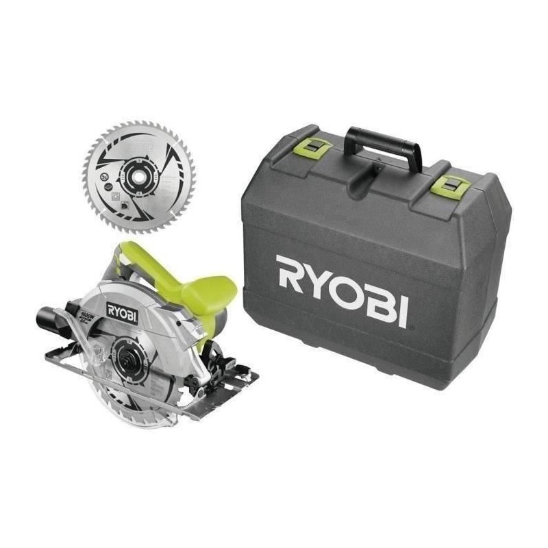 RYOBI - Scie circulaire 1 600 W laser + coffret, 2 lames 190 mm 24 & 48 dents...