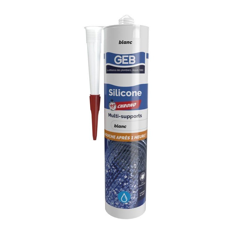 Silicone sanitaire multi-supports - 60 Chrono - GEB - Blanc - 280 ml