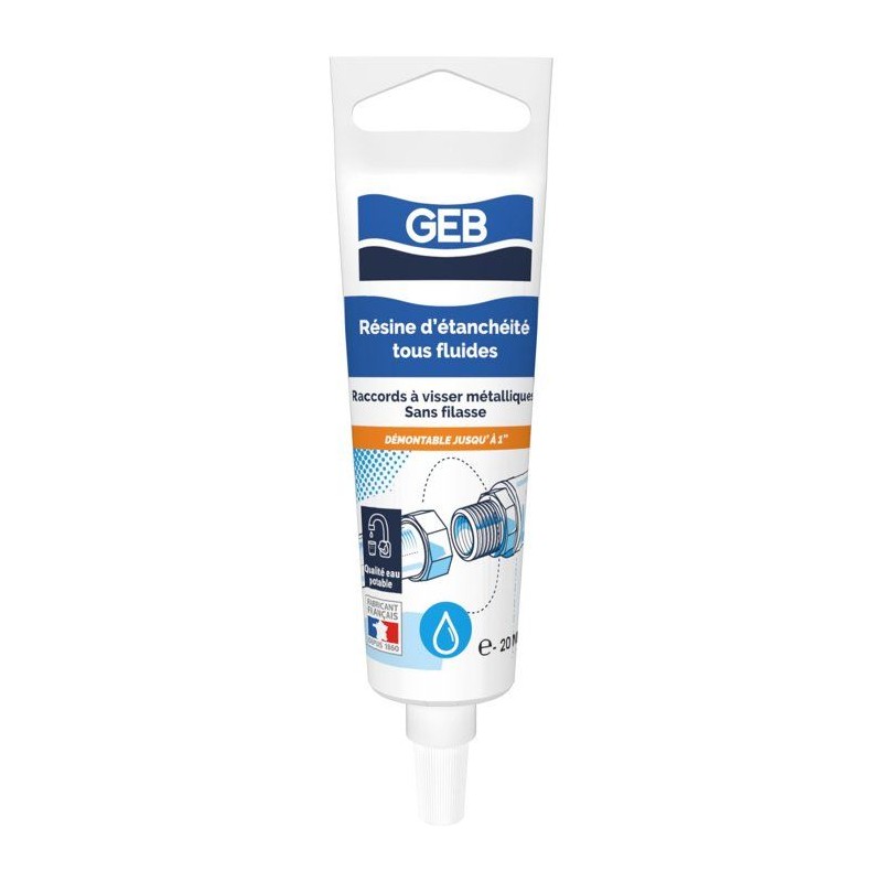 Résine d'étanchéité tous fluides - GEB - Compatible eau potable - Tube 20 ml
