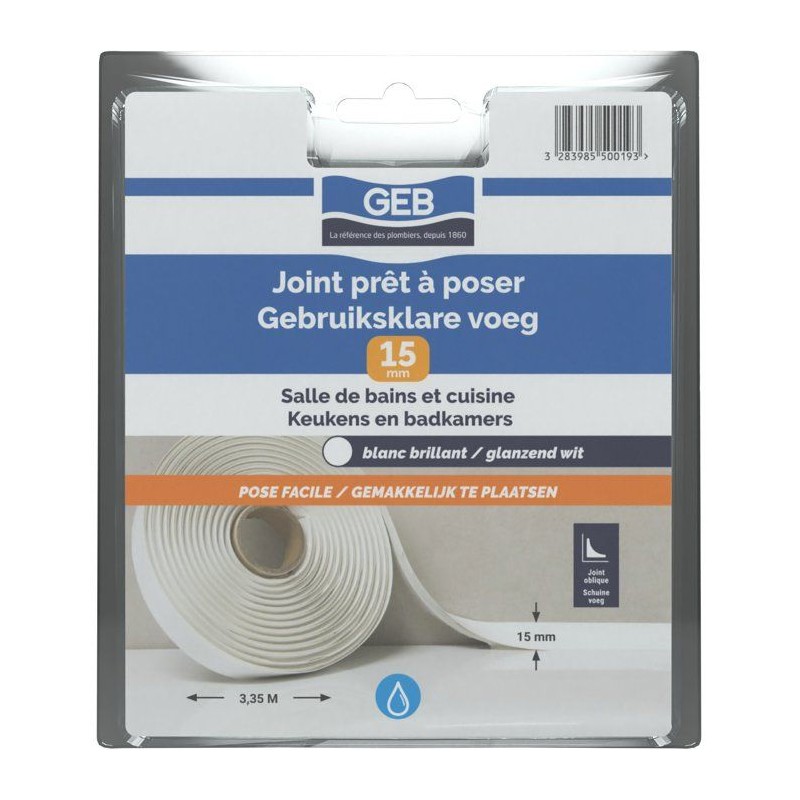 Joint pret a poser - GEB - Largeur 15 mm x 3,35 m - Blanc