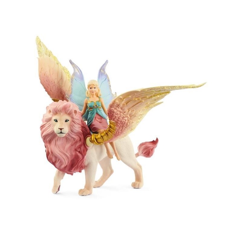 Figurine Elfe sur lion ailé, Figurine fée détachable chevauchant un