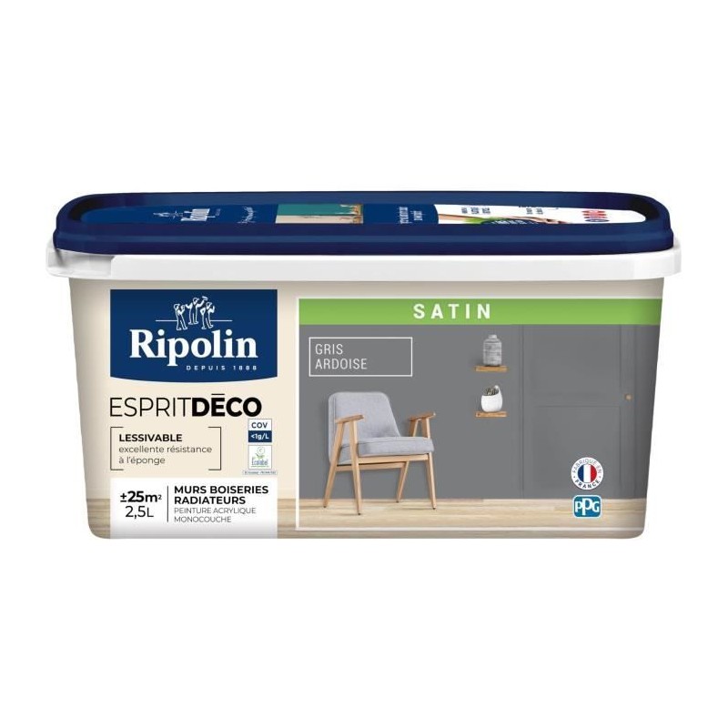 RIPOLIN Peinture Couleur Satin Ultra Couvrante pour Cuisine, Chambre, Salon, ...