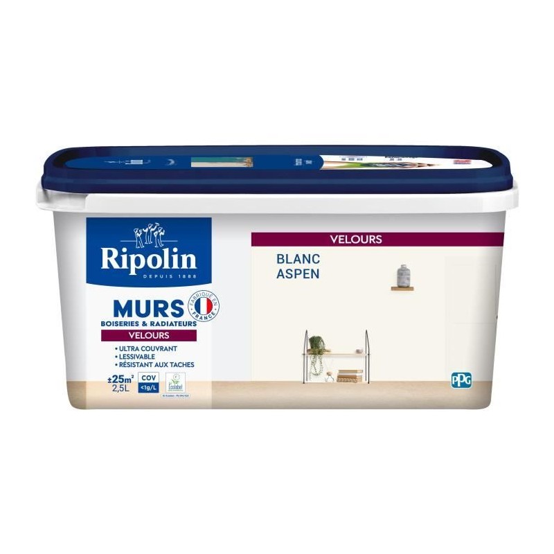 Peinture deco murs, boiseries & radiateurs - RIPOLIN - 447161 - Blanc aspen -...