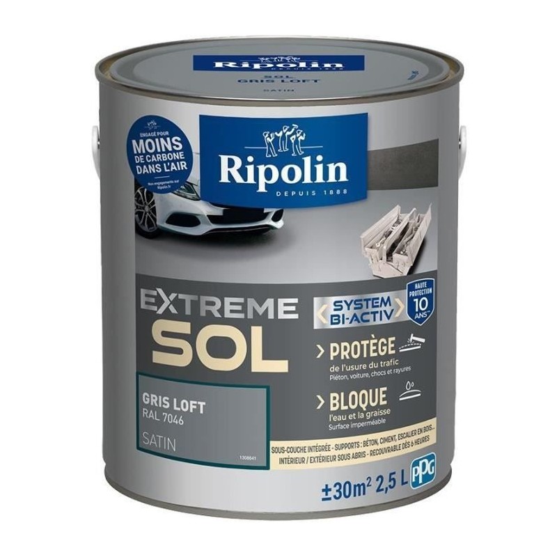 Peinture sol haute résistance satin gris loft 2,5L Ripolin