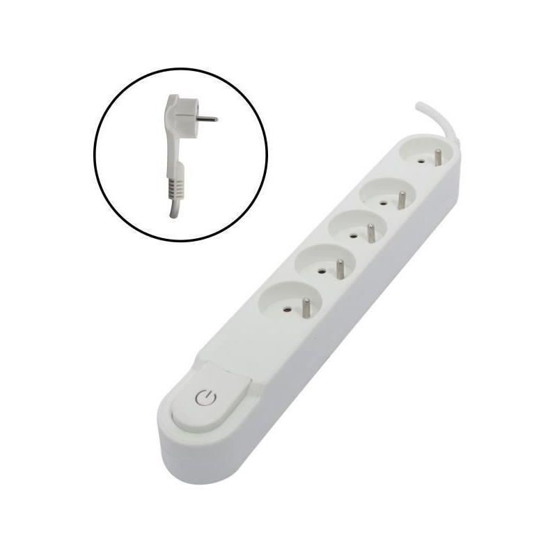 CHACON Bloc multiprise 5 prises 16 A avec interrupteur, fiche plate, câble 1,...