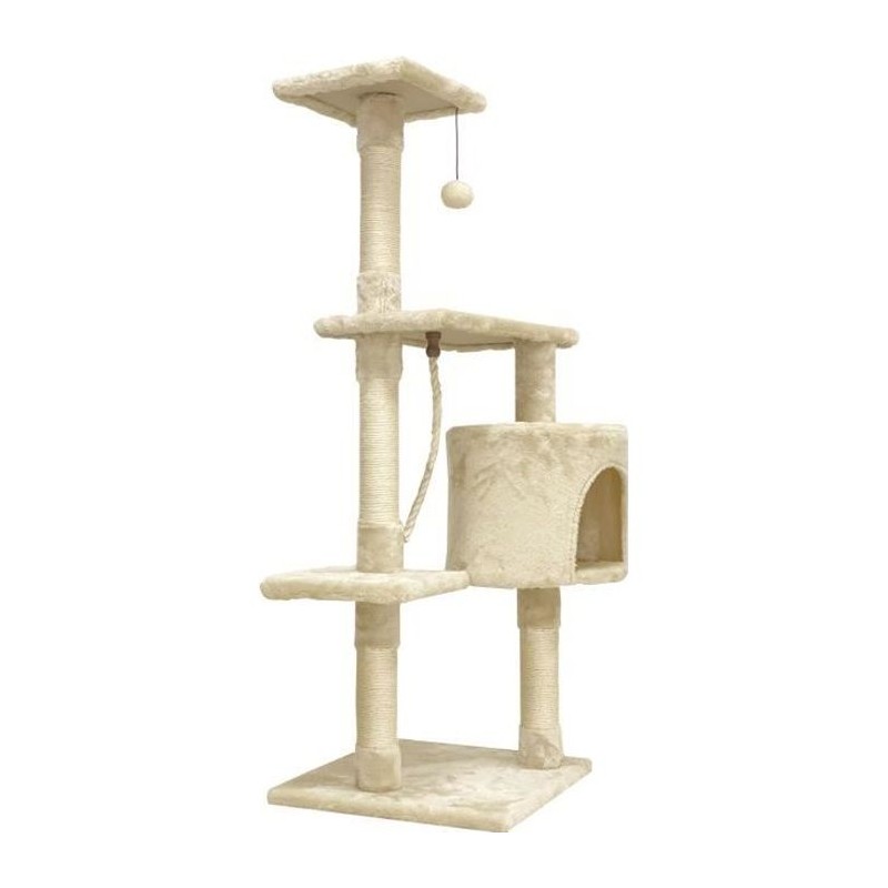 PALOMA Arbre a chat beige 40 x 40 x 114cm -  3 plateformes, 1 corde, 1 niche ...
