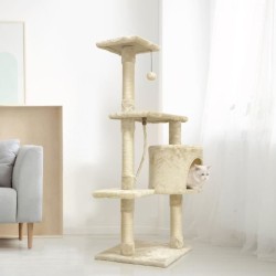 PALOMA Arbre a chat beige 40 x 40 x 114cm -  3 plateformes, 1 corde, 1 niche ...