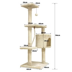 PALOMA Arbre a chat beige 40 x 40 x 114cm -  3 plateformes, 1 corde, 1 niche ...