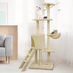JIPSY Arbre a chat beige 79 x 34 x 138 cm - 3 plateformes, 1 perchoir, 1 nich...