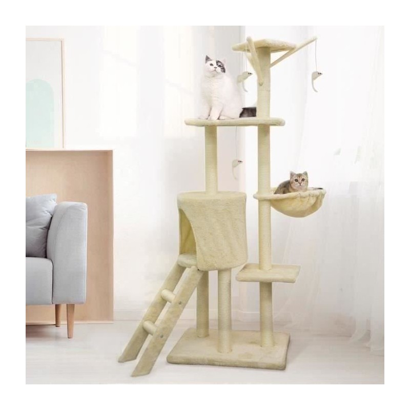 JIPSY Arbre a chat beige 79 x 34 x 138 cm - 3 plateformes, 1 perchoir, 1 nich...