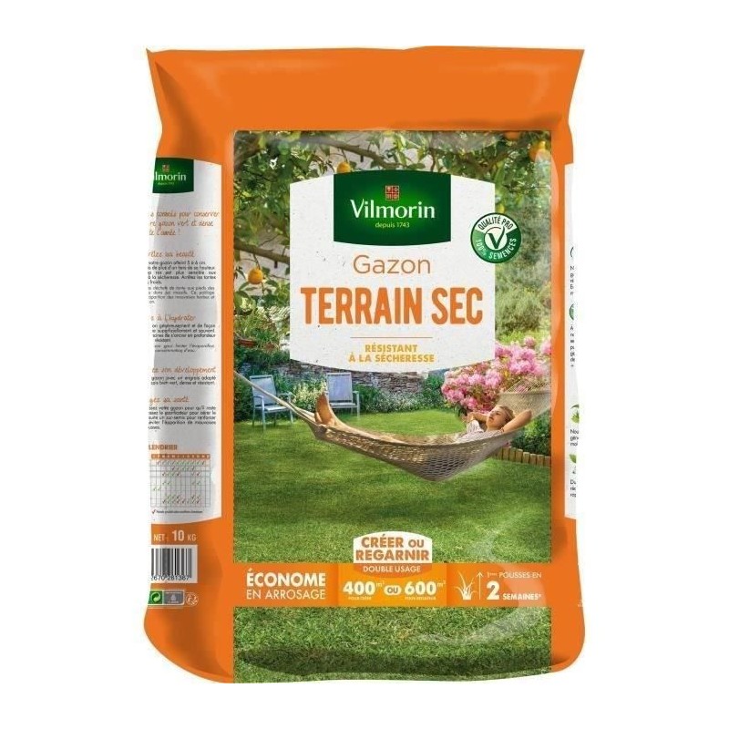VILMORIN Semences de gazon rustique pour terrain sec - 10 kg