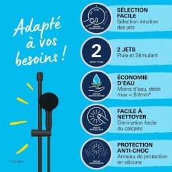 Ensemble de douche avec pommeau 2 jets, barre 60cm et flexible 1,75m - GROHE ...