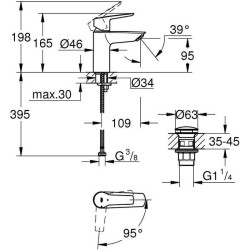 Mitigeur monocommande lavabo GROHE QUICKFIX Start - économie d'eau - bonde cl...