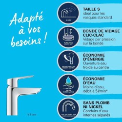 Mitigeur monocommande lavabo GROHE QUICKFIX Start - économie d'eau - bonde cl...