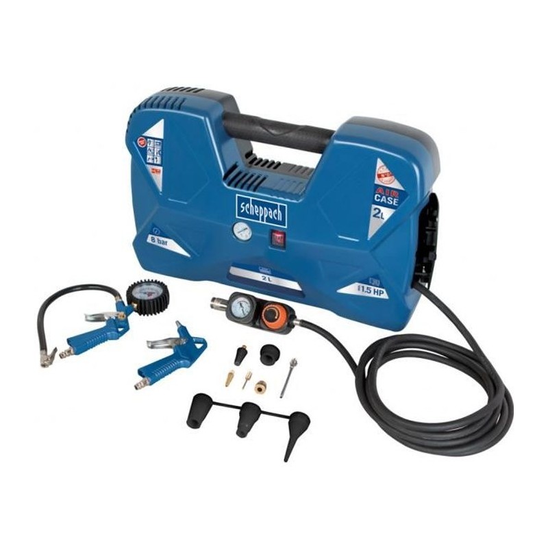 Compresseur portatif Scheppach AIR CASE - 2L- 1100 W - 8 bars ( Livré avec 12...