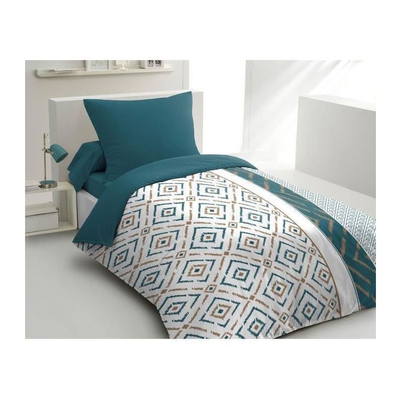Parure de couette microfibre Ethno - 1 housse de couette 140x200 cm + 1 taie ...
