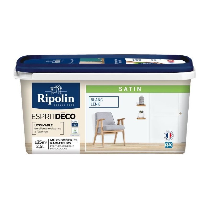 Peinture esprit deco multi-supports - RIPOLIN - 446523 - Blanc lenk - Satin -...