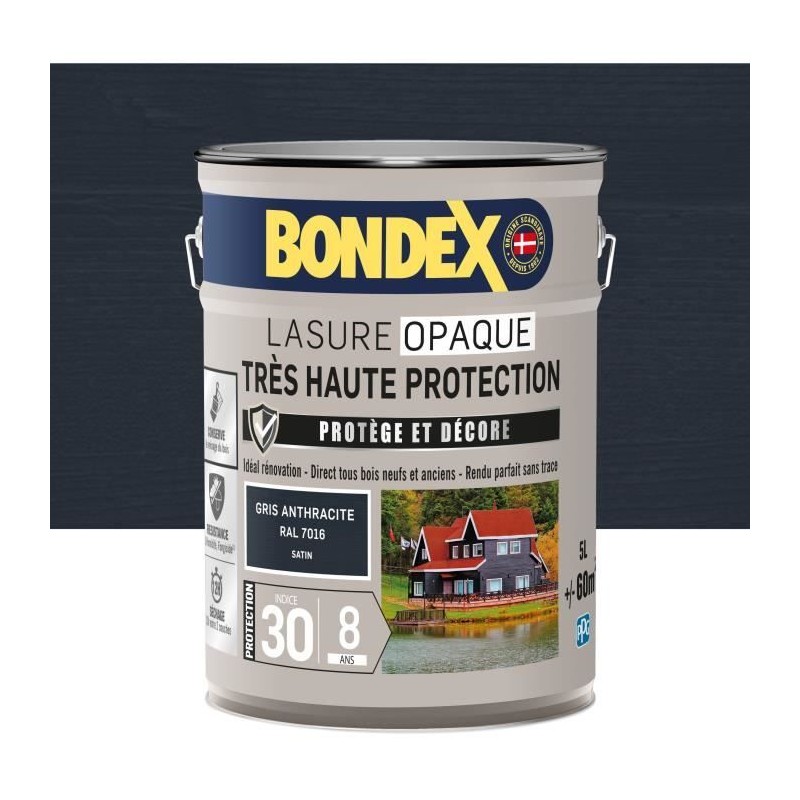 Lasure opaque Tres haute protection - Gris anthracite RAL 7016 satin - BONDEX...
