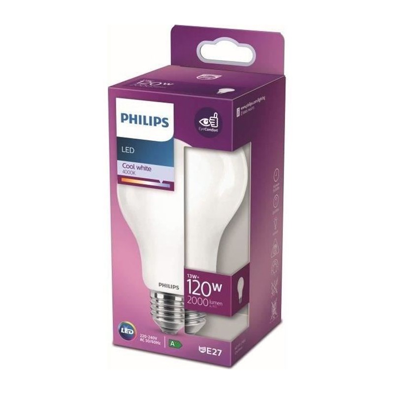 Philips Ampoule LED Equivalent 120W E27 Blanc froid Non Dimmable, verre