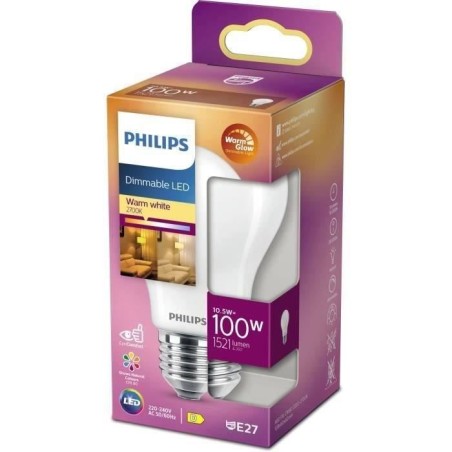 PHILIPS Ampoule LED Standard E27 - 100W Blanc Chaud Dépolie Verre Compatible ...