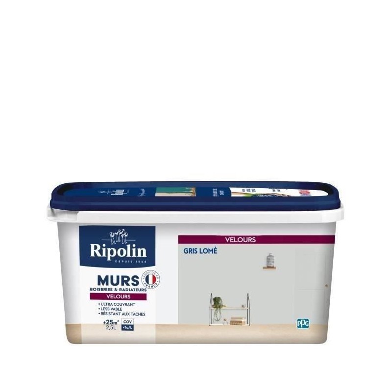 RIPOLIN Peinture Couleur Velours pour Murs, Boiseries Radiateurs - Gris lome