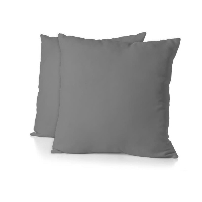 Lot de 2 taies d'oreiller - HOME LINGE PASSION - 63 x 63 cm - Gris anthracite