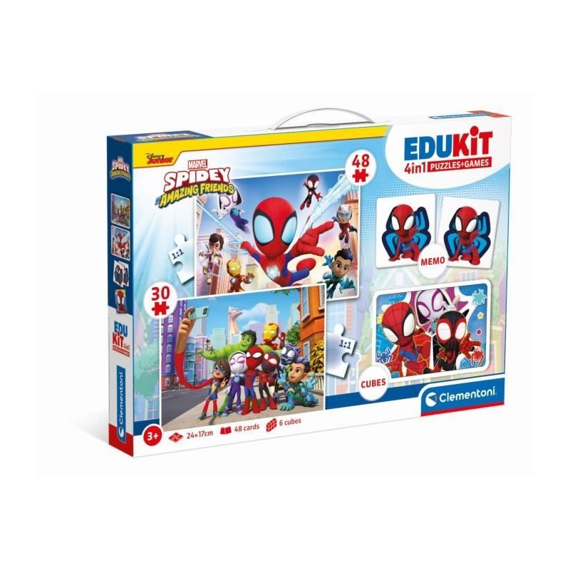 Clementoni - Edukit - Spidey -Coffret apprentissage 4 en 1 - 2 puzzles, 1 mém...
