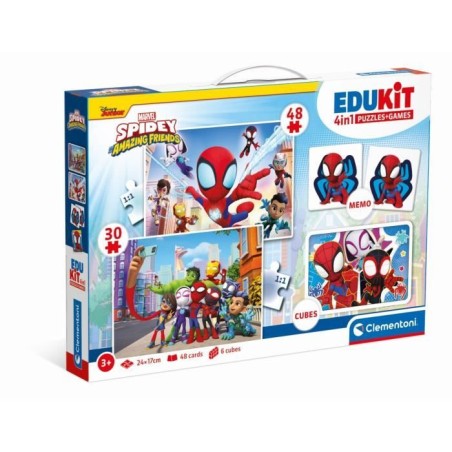Clementoni - Edukit - Spidey -Coffret apprentissage 4 en 1 - 2 puzzles, 1 mém...