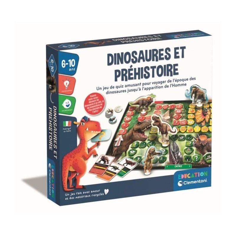 Clementoni - Quiz Dinosaures et préhistoire - 3 modes de jeu différents - Dés...