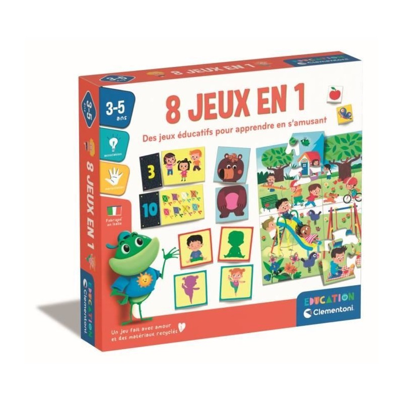 Clementoni - Coffret de 8 jeux en 1 - Jeux éducatifs formes, couleurs, nombre...