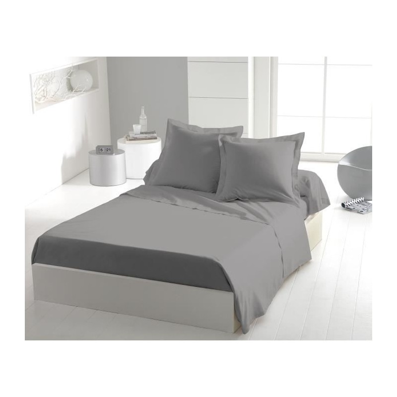 Drap plat - HOME LINGE PASSION - Microfibre 82 g - 240 x 300 cm - Gris clair