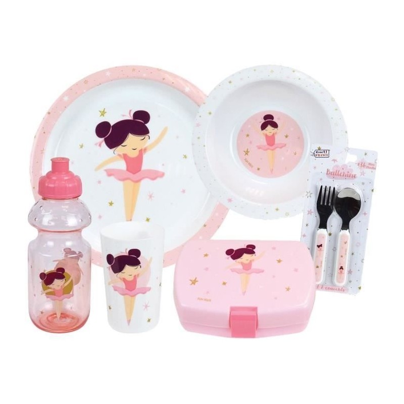 BALLERINE - Lot vaisselle pour enfant avec verre, assiette creuse, assiette p...
