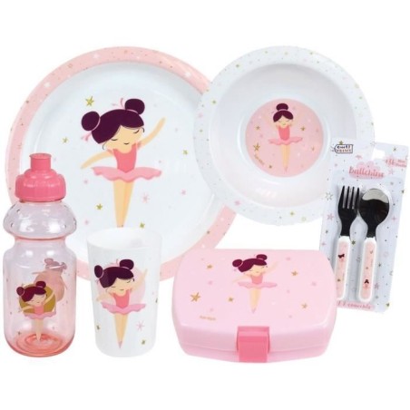 BALLERINE - Lot vaisselle pour enfant avec verre, assiette creuse, assiette p...