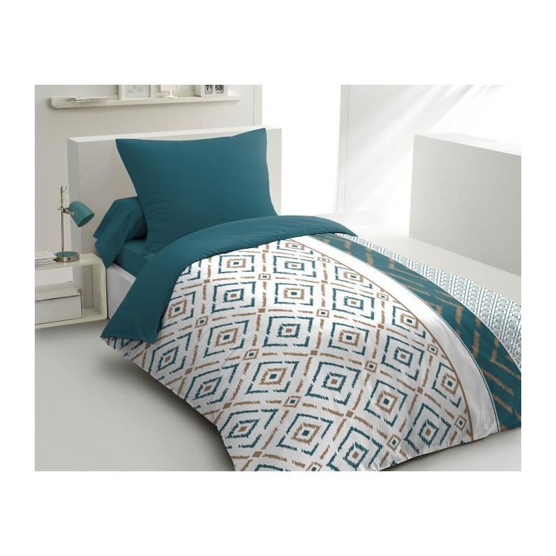 Parure de couette microfibre Ethno - 1 housse de couette 140x200 cm + 1 taie ...