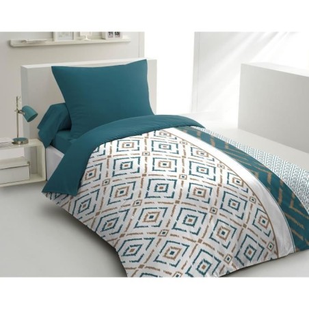 Parure de couette microfibre Ethno - 1 housse de couette 140x200 cm + 1 taie ...
