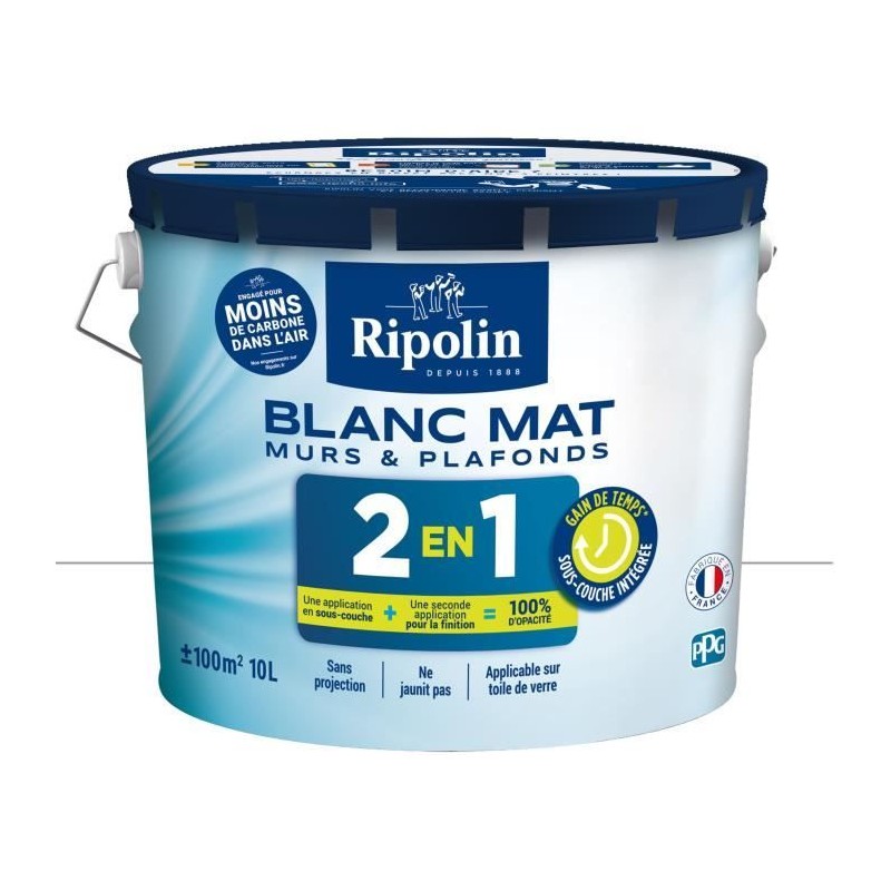 RIPOLIN Peinture blanche pour murs et plafonds - sous-couche intégrée - Blanc...