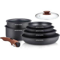 Batterie de cuisine 8 pieces ARTHUR MARTIN - Aluminium - Poignée Bois - Tous ...