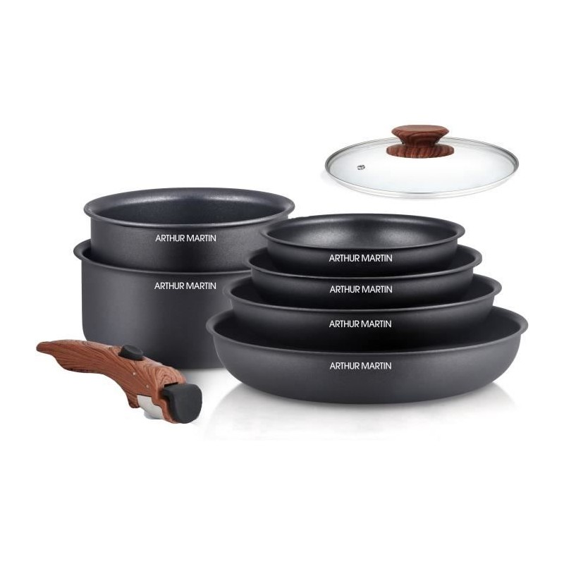 Batterie de cuisine 8 pieces ARTHUR MARTIN - Aluminium - Poignée Bois - Tous ...