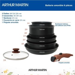 Batterie de cuisine 8 pieces ARTHUR MARTIN - Aluminium - Poignée Bois - Tous ...