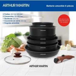 Batterie de cuisine 8 pieces ARTHUR MARTIN - Aluminium - Poignée Bois - Tous ...