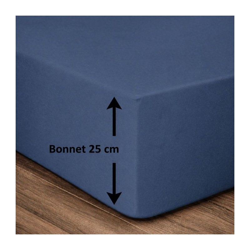 LOVELY HOME Drap housse - 90 x 190 + 25 cm - 100% coton - Bleu