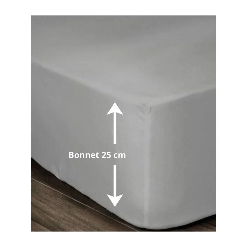 LOVELY HOME Drap Housse 100% coton 90x190x25 cm gris clair