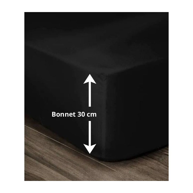 LOVELY HOME Drap Housse 100% coton 90x190x30 cm noir