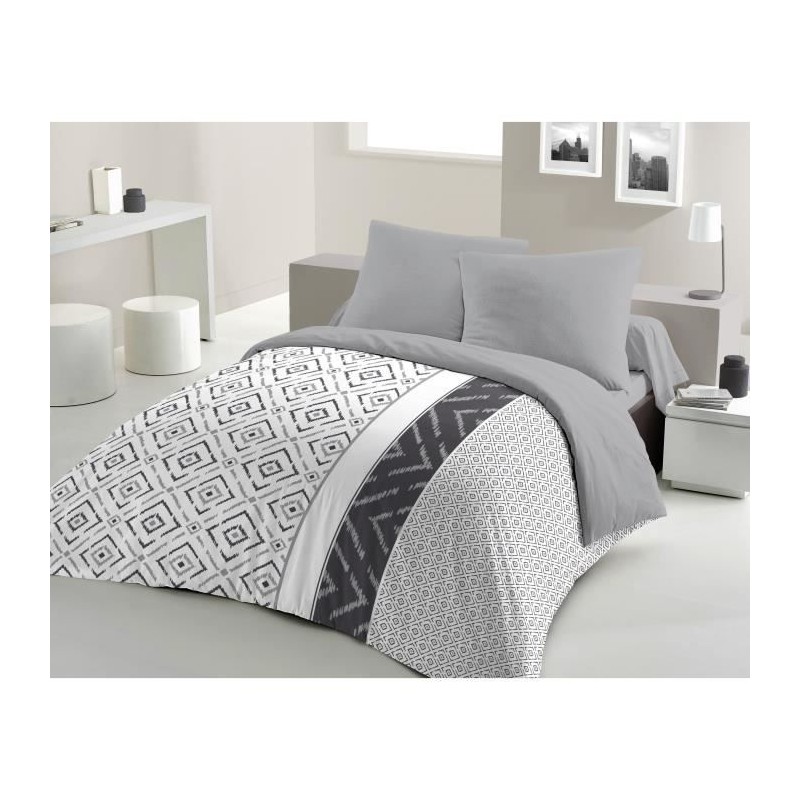 Parure de couette microfibre ETHNO - 1 housse de couette 220 x 240 cm + 2 tai...