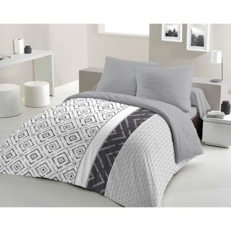 Parure de couette microfibre ETHNO - 1 housse de couette 220 x 240 cm + 2 tai...