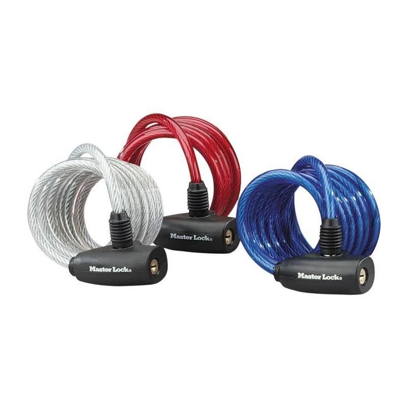 Antivol câble Masterlock - 8127EURDPRO - 1,8m x 8mm - Acier torsadé - Bleu
