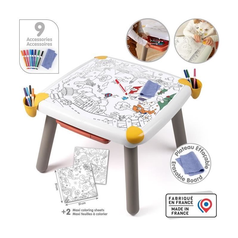 Smoby - Table créative enfant - feutre effaçabl, 2 grandes feuilles de colori...