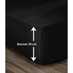 LOVELY HOME Drap Housse 100% coton 140x190x30 cm noir