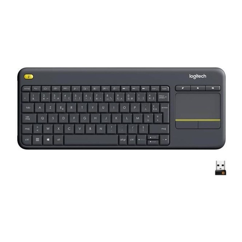 Clavier TV - Sans fil - Logitech - K400 Plus - AZERTY - Pavé tactile - Noir