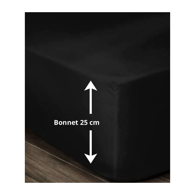 LOVELY HOME Drap Housse 100% coton 180x200x25 cm - Noir